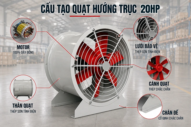 cấu tạo quạt hút hướng trục cao áp 20HP