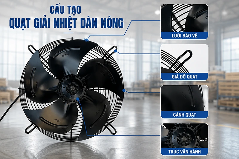 cấu tạo quạt giải nhiệt dàn nóng 4E-350 cấu tạo quạt giải nhiệt dàn nóng 4E-350