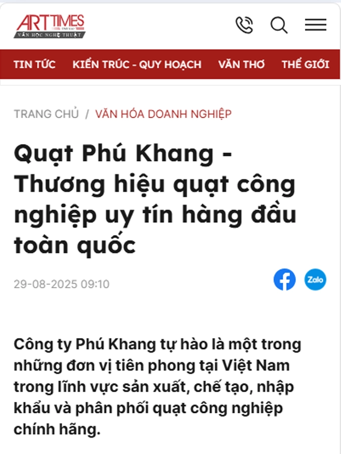 Arttimes nói về quạt Phú Khang