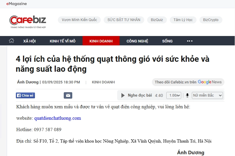 Báo Cafe Biz nói về quạt Phú Khang Báo Cafe Biz nói về quạt Phú Khang